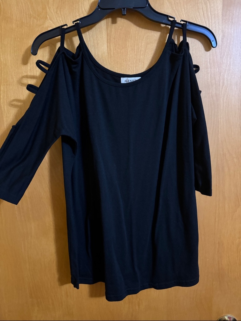 Off-Shoulder Strappy Black Women's Tee